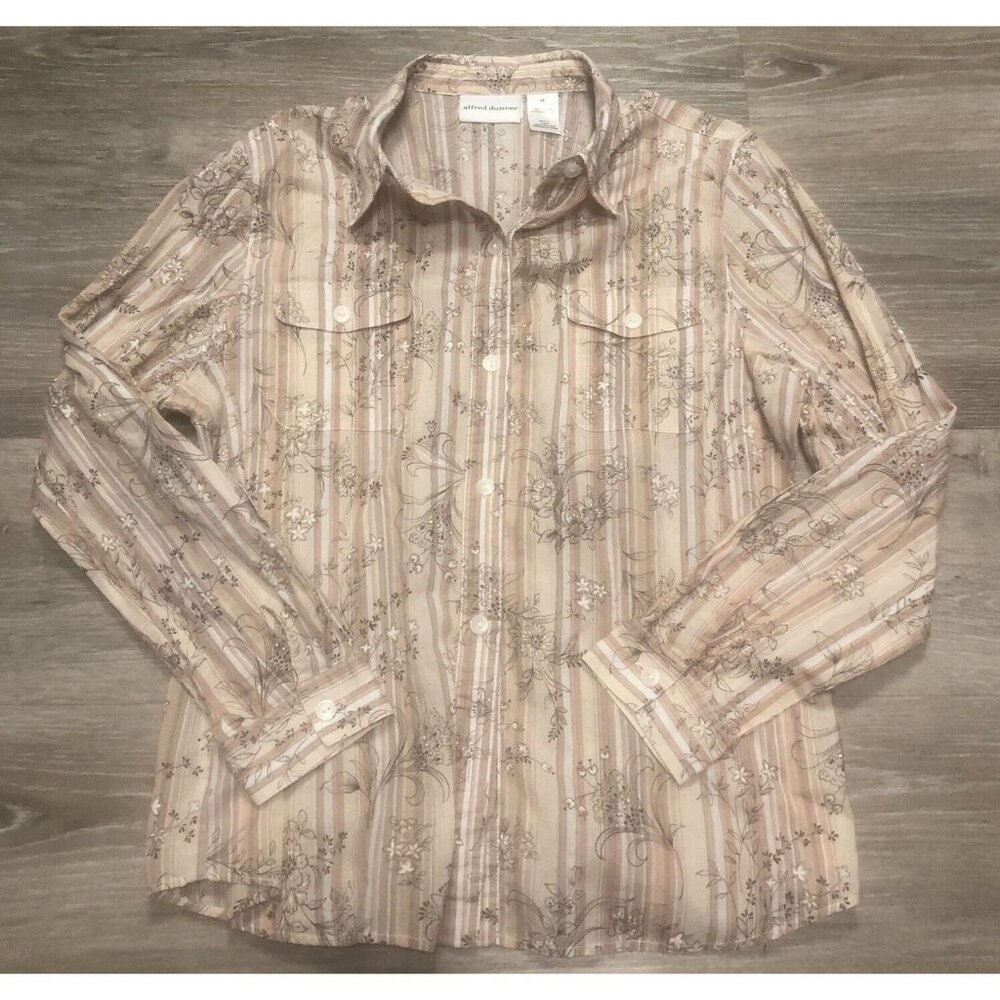 Alfred Dunner Women’s Pink Flora Shirt Sz 16 Button Up‎ Top Boho Hippie Artsy
